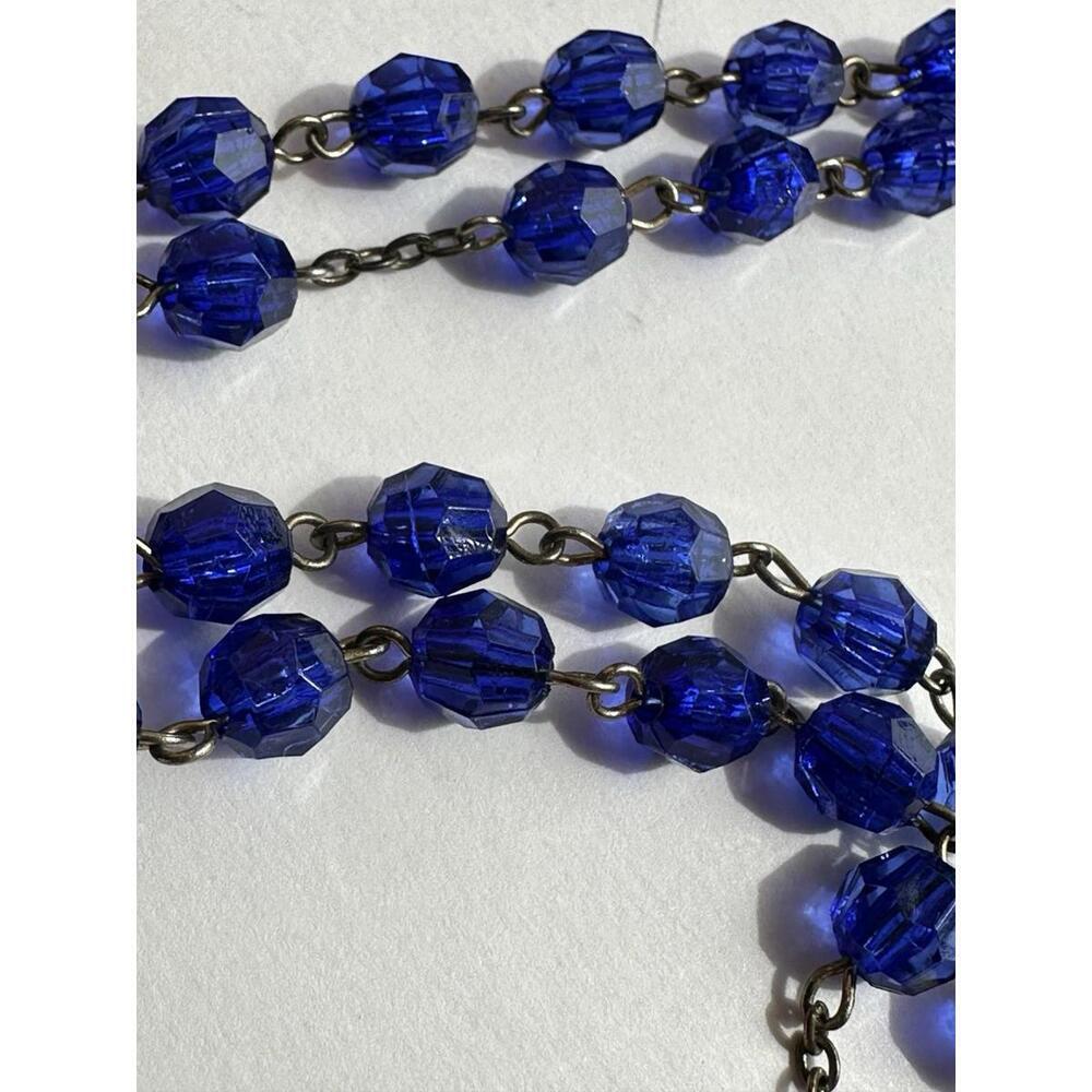 Vintage Blue Plastic Bead Rosary Lourdes Water Reliquary 22” - Picture 4 of 9